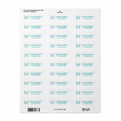 Étiquette Moderne classique élégant chic Turquoise Monogramm (Feuille entière)