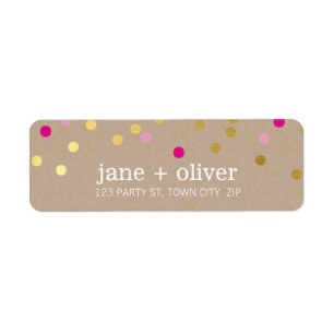 Étiquette MODERNE, confetti mignon taches or rose brillant k