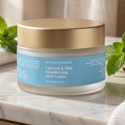 Étiquette moderne de pot de cosmétiques bleu clair