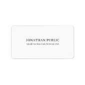 Étiquette Moderne Design élégant Design simple Chic Blanc Pl (Devant)