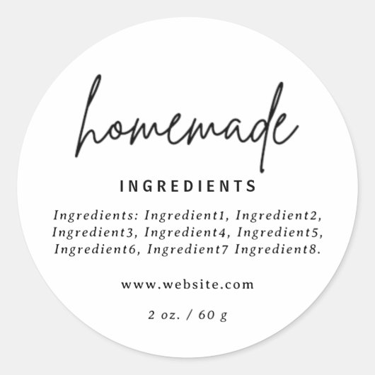 Étiquette moderne d'ingrédients blancs faits maiso (Devant)