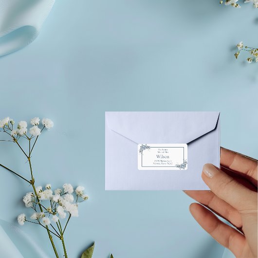 Étiquette Moderne Dusty Blue Floral Black Adresse de retour