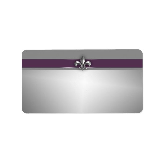 Étiquette Moderne Eggplant Purple Argent Fleur de Lis (Devant)