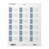 Étiquette Moderne Elégant Bleu Arabesque Damas Personnalisé (Feuille entière)