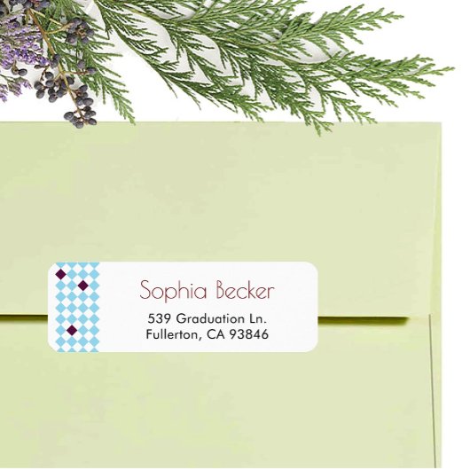 Étiquette Moderne Elegant Blue Graduation Cap Motif