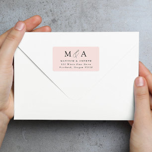 Étiquette Moderne Elegant Blush Monogram Adresse de retour