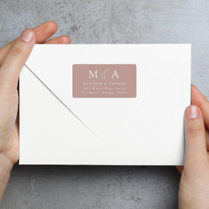 Étiquette Moderne Elegant Dusty Rose Monogramme Adresse de r