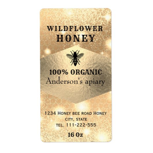 Étiquette Moderne élégant logo or brillant abeille pot de mi (Devant)