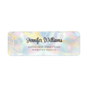 Étiquette Moderne Faux Holographique Opal Gold Foil Élégant