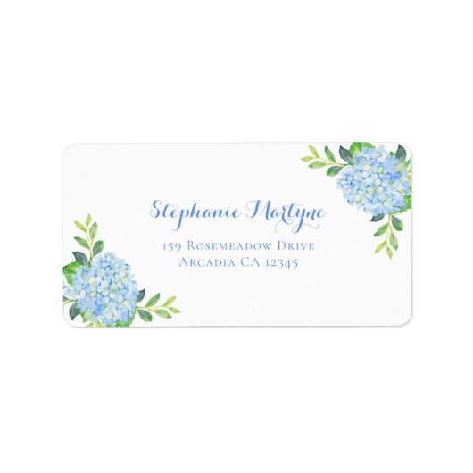 Étiquette Moderne Floral Blue Hydrangea Aquarelle Adresse (Devant)