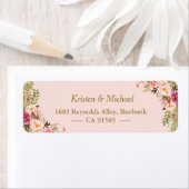 Étiquette Moderne floral rose poudré et paillettes dorées (En situation)