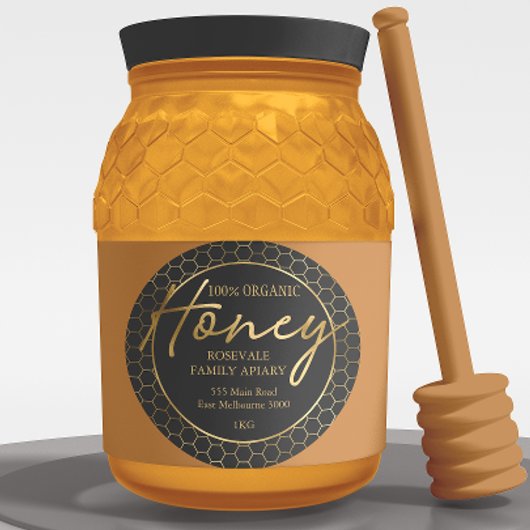 Étiquette moderne Gold Charcoal Honeypeb Honey Api