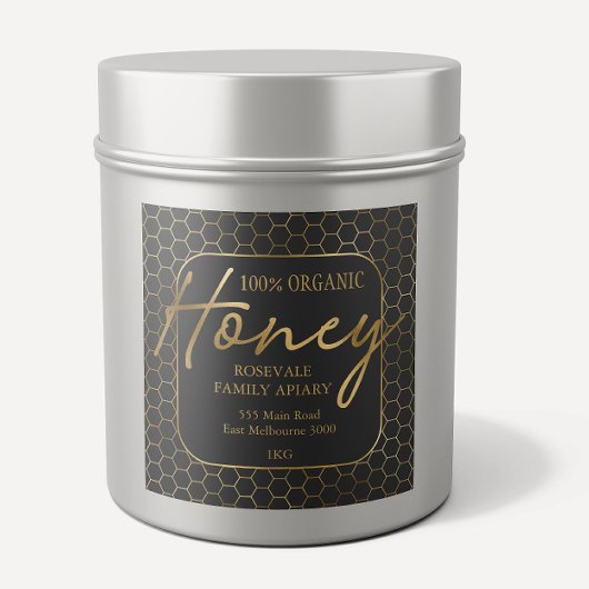 Étiquette moderne Gold Charcoal Honeypeb Honey Api