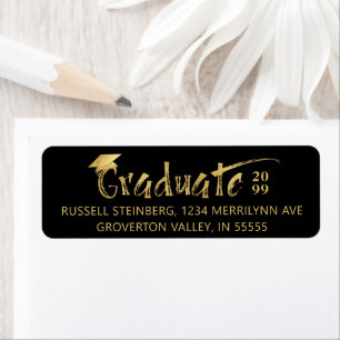 Étiquette Moderne Gradué Noir Or Brushstroke Année Casquette