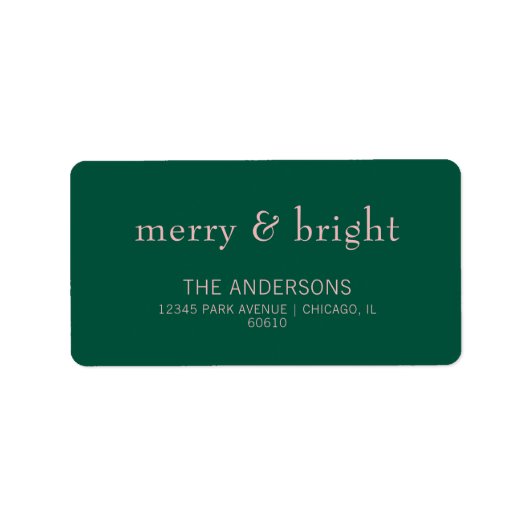 Étiquette Moderne Merry & Bright Holiday Adresse Green & Pin (Devant)