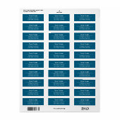 Étiquette Moderne Minimal Dark Ocean Blue Nom Adresse postal (Feuille entière)