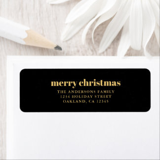 Étiquette Moderne minimaliste Noir & Or Joyeux Noël La