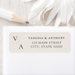 Étiquette Moderne Monogram Ivory Mariage Adresse de retour