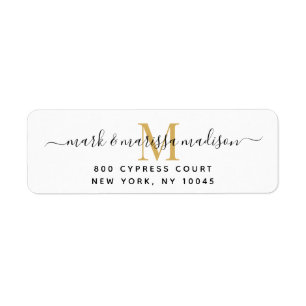 Étiquette Moderne Monogramme Gold Nouvelle-mariée Adresse de