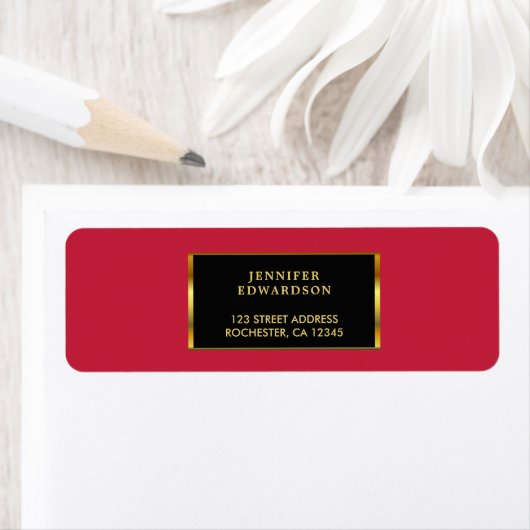 Étiquette Moderne professionnel or noir cardinal rouge (En situation)
