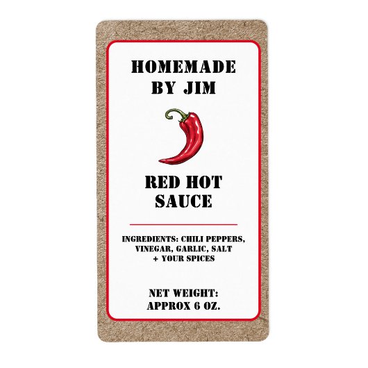 Étiquette moderne Red Hot Chili Sauce Pepper Kraft