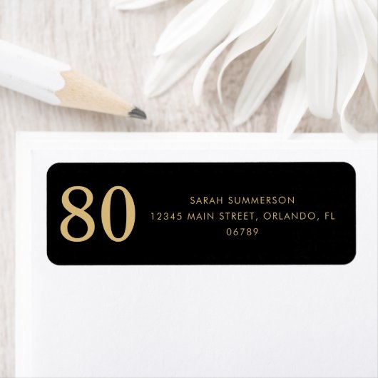 Étiquette Moderne Script Black Gold Quatre-Vingts 80e Annive (En situation)