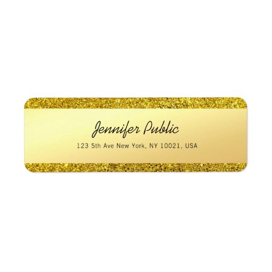Étiquette Moderne Script Manuscrit Paillettes Dorées Glamour (Devant)