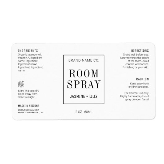 Étiquette Moderne Simple Black White Room Spray Bottle (Devant)