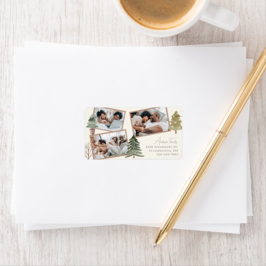 Étiquette Moderne Simple Boho Multiphoto Pine Arbre de Noël (En situation)