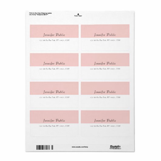 Étiquette Moderne Simple Template Rose Pâle Blanc Élégant (Feuille entière)