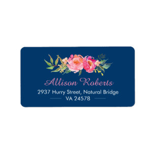 Étiquette Moderne violet rouge rose botanique bleu marine