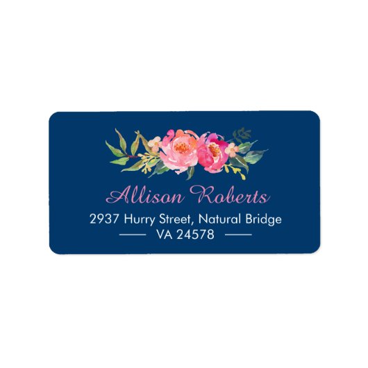 Étiquette Moderne violet rouge rose botanique bleu marine (Devant)