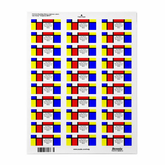 Étiquette Modernisme Rouge Bleu Jaune Blanc Abstrait primair (Feuille entière)