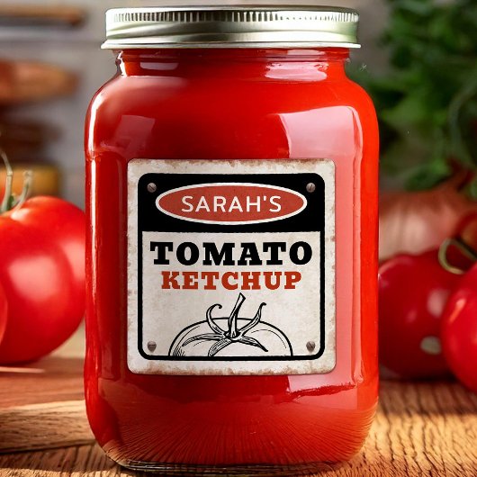 Étiquette modifiable ketchup tomate avec signe gru