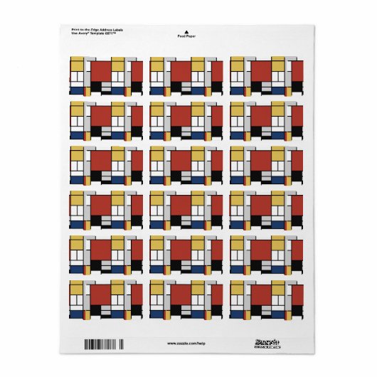 Étiquette Mondrian Peinture Rouge Plane Jaune Noir Gris Bleu (Feuille entière)