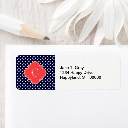 Étiquette Mongram de Navy White Polka (En situation)