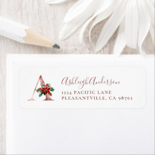 Étiquette Monogram A Christmas Rose Gold Adresse de retour