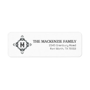 Étiquette Monogram Black & White Nom de famille Adresse de r