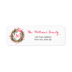 Étiquette Monogram Christmas Wreath