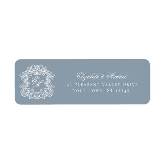 Étiquette Monogram Crest Dusty Blue Wedding Return Address (Devant)