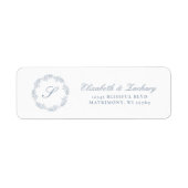 Étiquette Monogram Dusty Blue Folift Wreath Adresse de retou (Devant)
