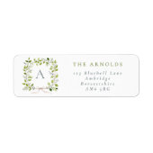Étiquette Monogram Greenery Wreath & Bow Return Address (Devant)