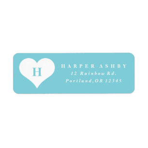 Étiquette Monogram Heart Teal Blue Return Address