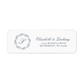 Étiquette Monogram Indigo Blue Folift Wreath Adresse de reto (Devant)