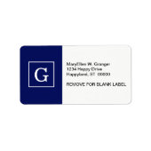 Étiquette Monogram initial de la Navy Blue White Framed (Devant)