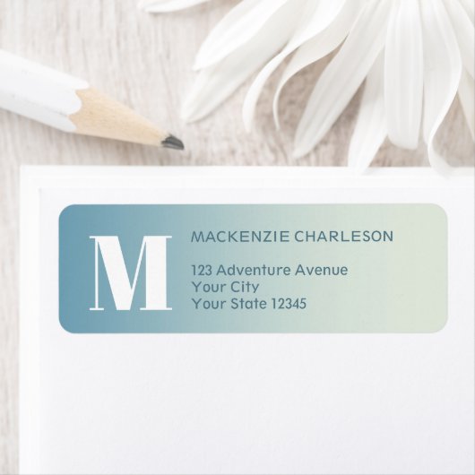 Étiquette Monogram Initial Turquoise Aqua Gradient Adresse d (En situation)