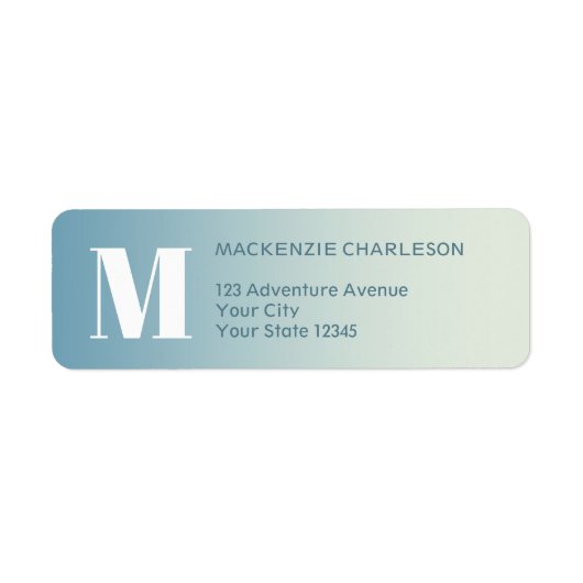 Étiquette Monogram Initial Turquoise Aqua Gradient Adresse d (Devant)