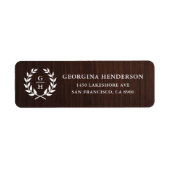 Étiquette Monogram Laurel Wreath Motif en bois rustique (Devant)