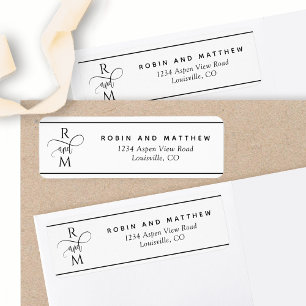 Étiquette Monogram Modern White et Black Adresse de retour
