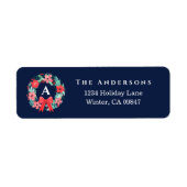 Étiquette Monogram Red Bow Wreath Blue Holiday Address Label (Devant)